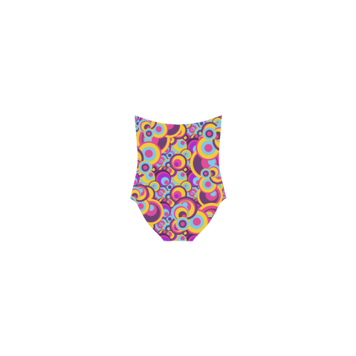 Retro Circles Groovy Violet, Yellow, Blue Colors Strap Swimsuit ( Model S05)