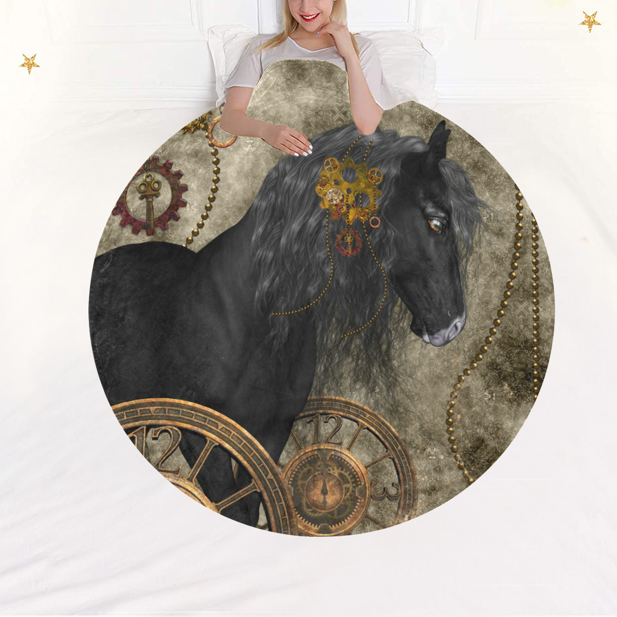 Beautiful wild horse with steampunk elements Circular Ultra-Soft Micro Fleece Blanket 60"