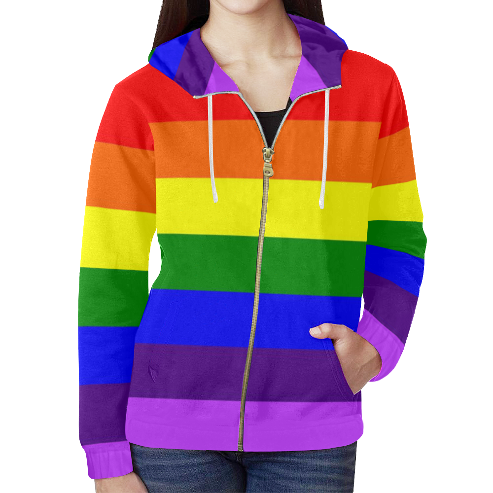 Rainbow Flag (Gay Pride - LGBTQIA+) All Over Print Full Zip Hoodie for Women (Model H14)