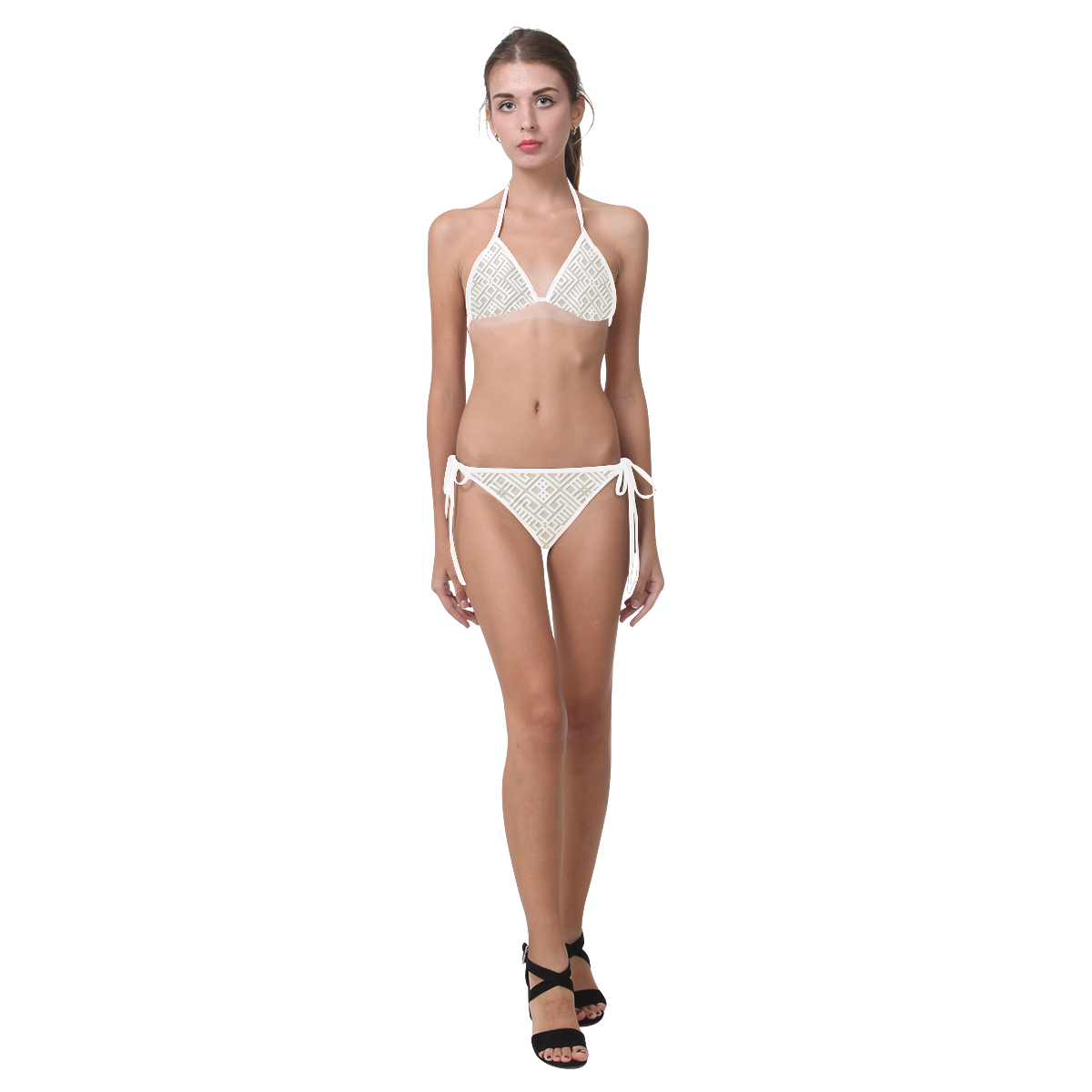 White 3D Geometric Pattern Custom Bikini Swimsuit (Model S01)
