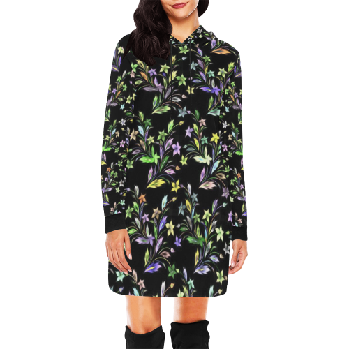 Vivid floral pattern 4182C by FeelGood All Over Print Hoodie Mini Dress (Model H27)