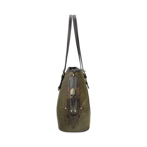 Awesome dark skull Leather Tote Bag/Large (Model 1640)