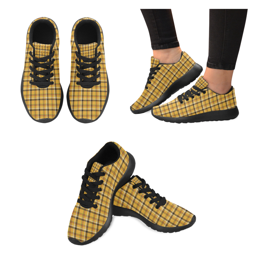 Yellow Tartan (Plaid) Women's Running Shoes/Large Size (Model 020)
