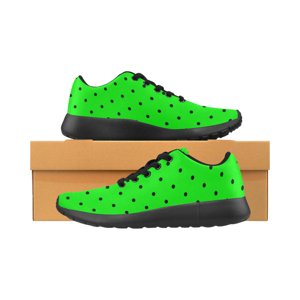 Black Polka Dots on Green Women’s Running Shoes (Model 020)