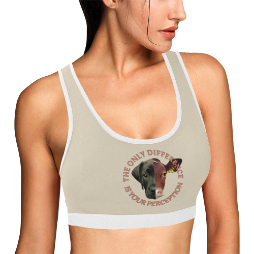 Vegan Cow and Dog Design with Slogan Women's All Over Print Sports Bra (Model T52)
