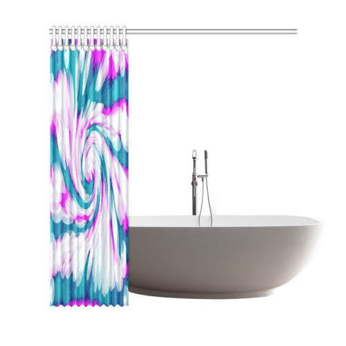 Turquoise Pink Tie Dye Swirl Abstract Shower Curtain 69"x72"