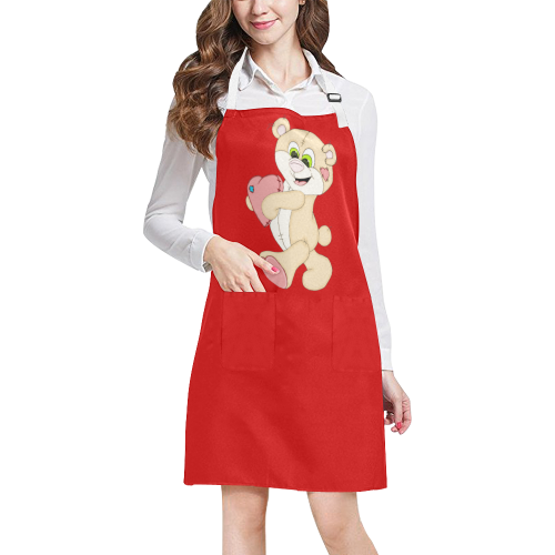 Patchwork Heart Teddy Red All Over Print Apron