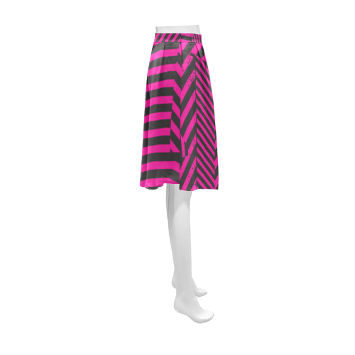 Hot Pink Black Stripes and Checkerboard Athena Women's Short Skirt (Model D15)