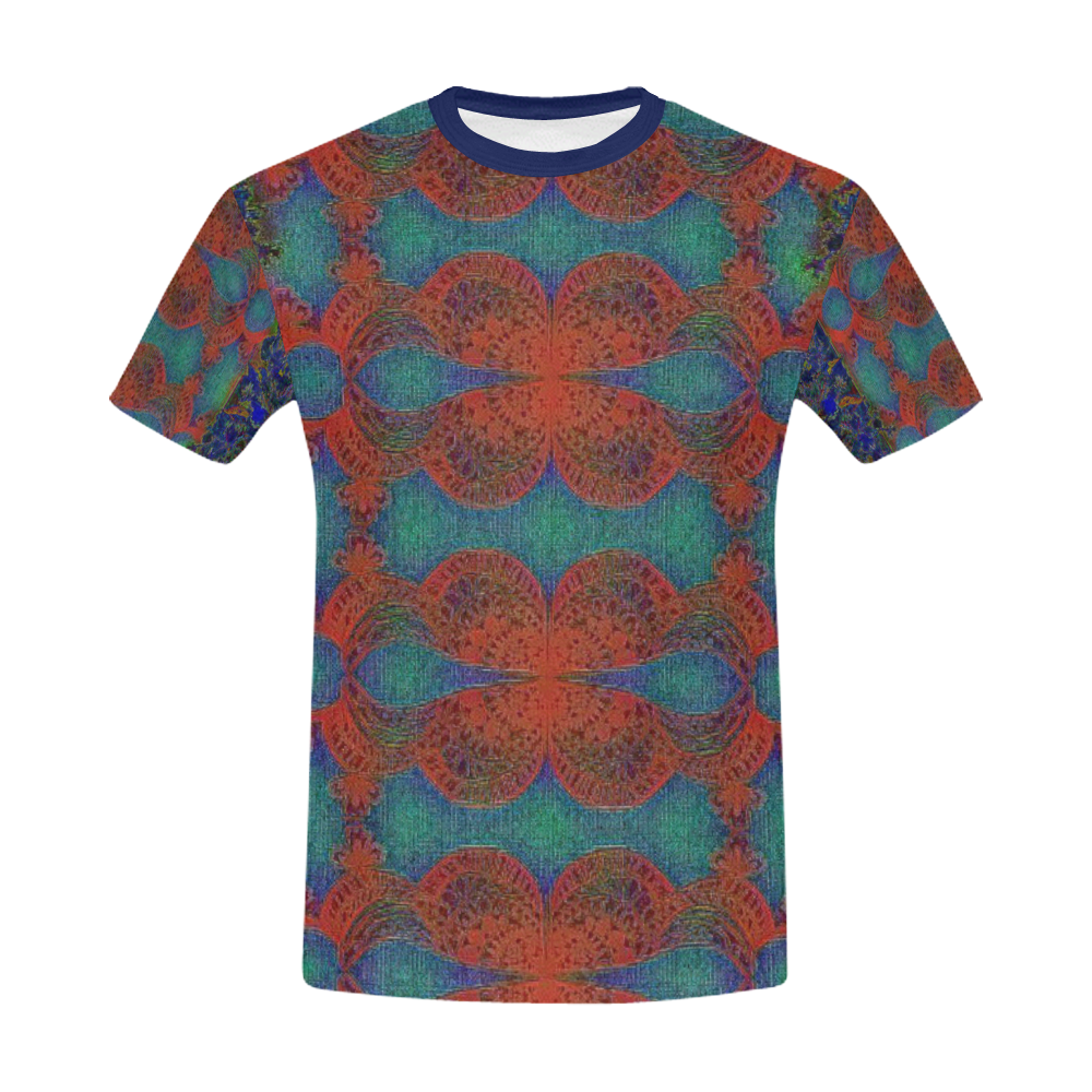 Blue and Orange Abstract Printed Art Design By Me Doris Clay-Kersey All Over Print T-Shirt for Men/Large Size (USA Size) Model T40)