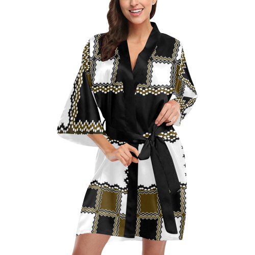 Black White Madras Kimono Robe