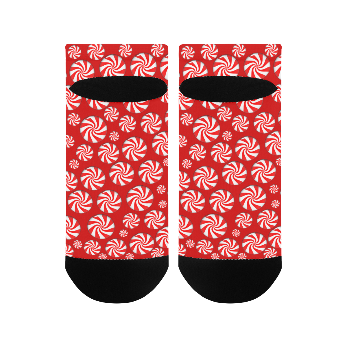 Christmas Peppermint Candy on Red Men's Ankle Socks