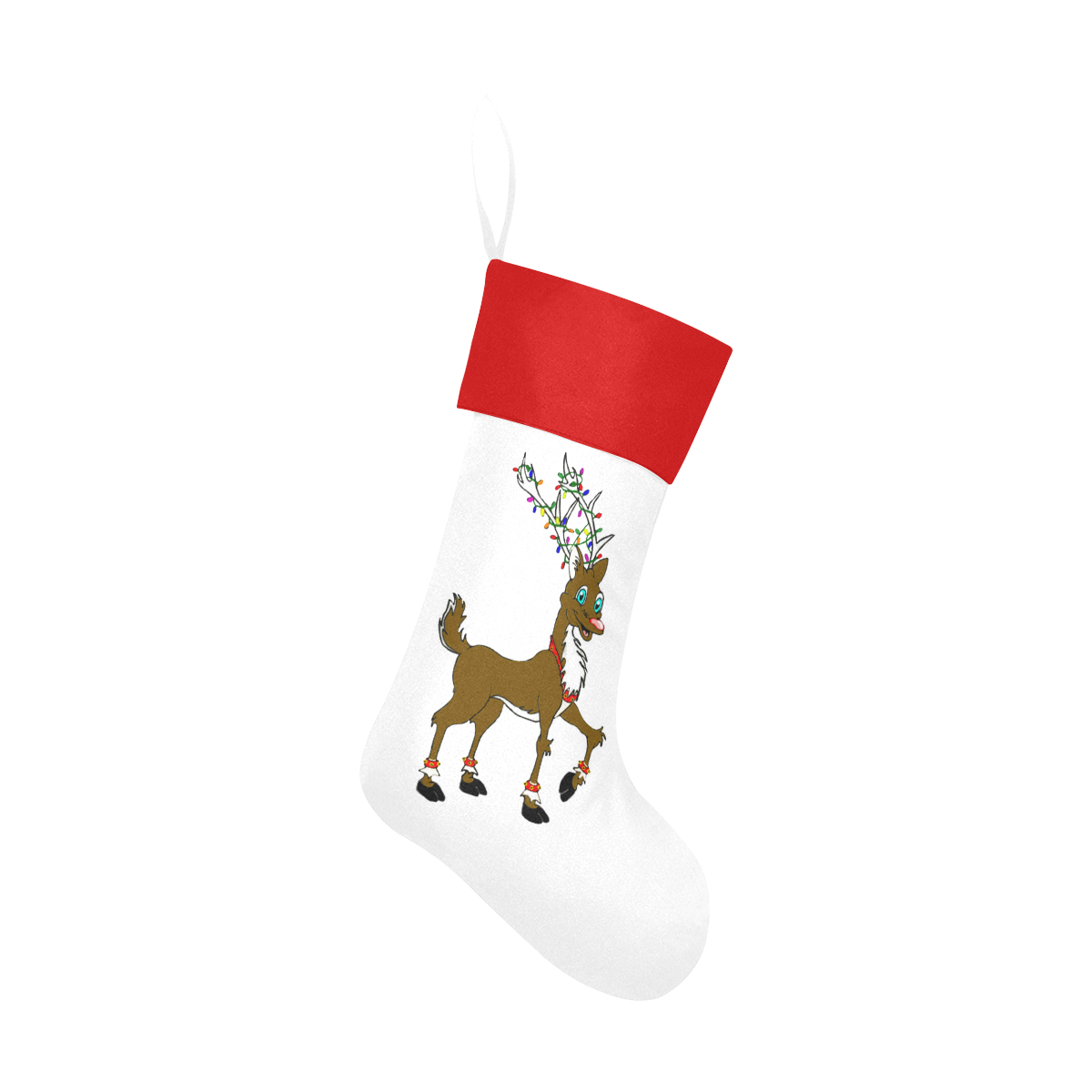Rudy Reindeer With Lights White/Red Christmas Stocking