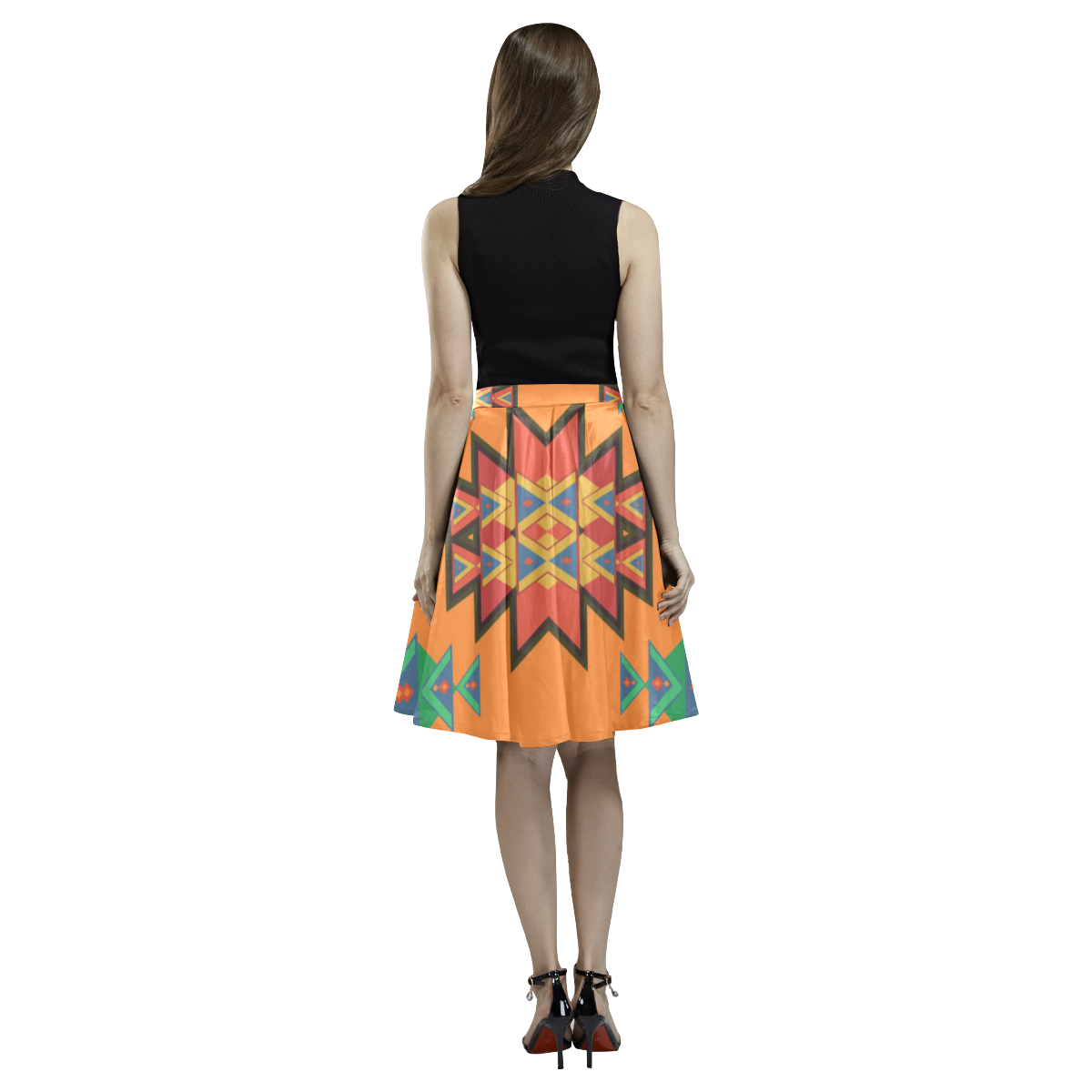 Misc shapes on an orange background Melete Pleated Midi Skirt (Model D15)