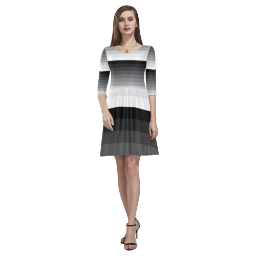White, black, gray multicolored stripes Tethys Half-Sleeve Skater Dress(Model D20)
