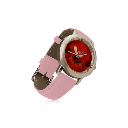 Cute fairy with pegasus Women's Rose Gold Leather Strap Watch(Model 201)