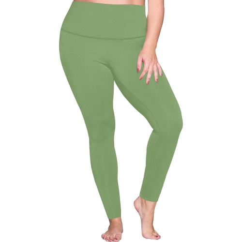 color asparagus Women's Plus Size High Waist Leggings (Model L44)