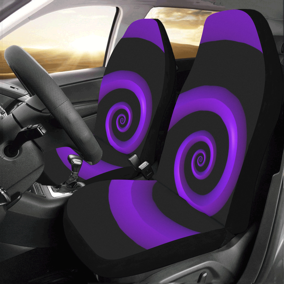 Purple/Black Spiral Car Seat Covers (Set of 2)