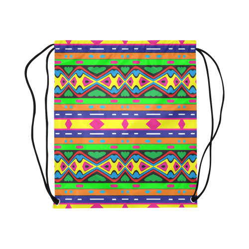 Distorted colorful shapes and stripes Large Drawstring Bag Model 1604 (Twin Sides)  16.5"(W) * 19.3"(H)