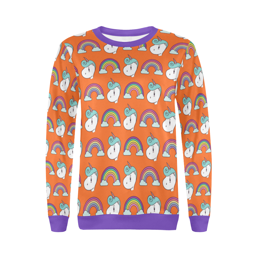 Unicorn Orange All Over Print Crewneck Sweatshirt for Women (Model H18)