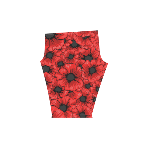 Red Hibiscus Flowers Women's Low Rise Capri Leggings (Invisible Stitch) (Model L08)