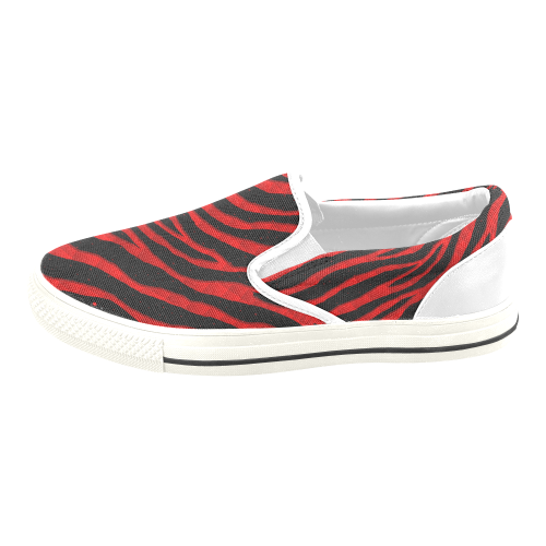 Ripped SpaceTime Stripes - Red Women's Slip-on Canvas Shoes/Large Size (Model 019)