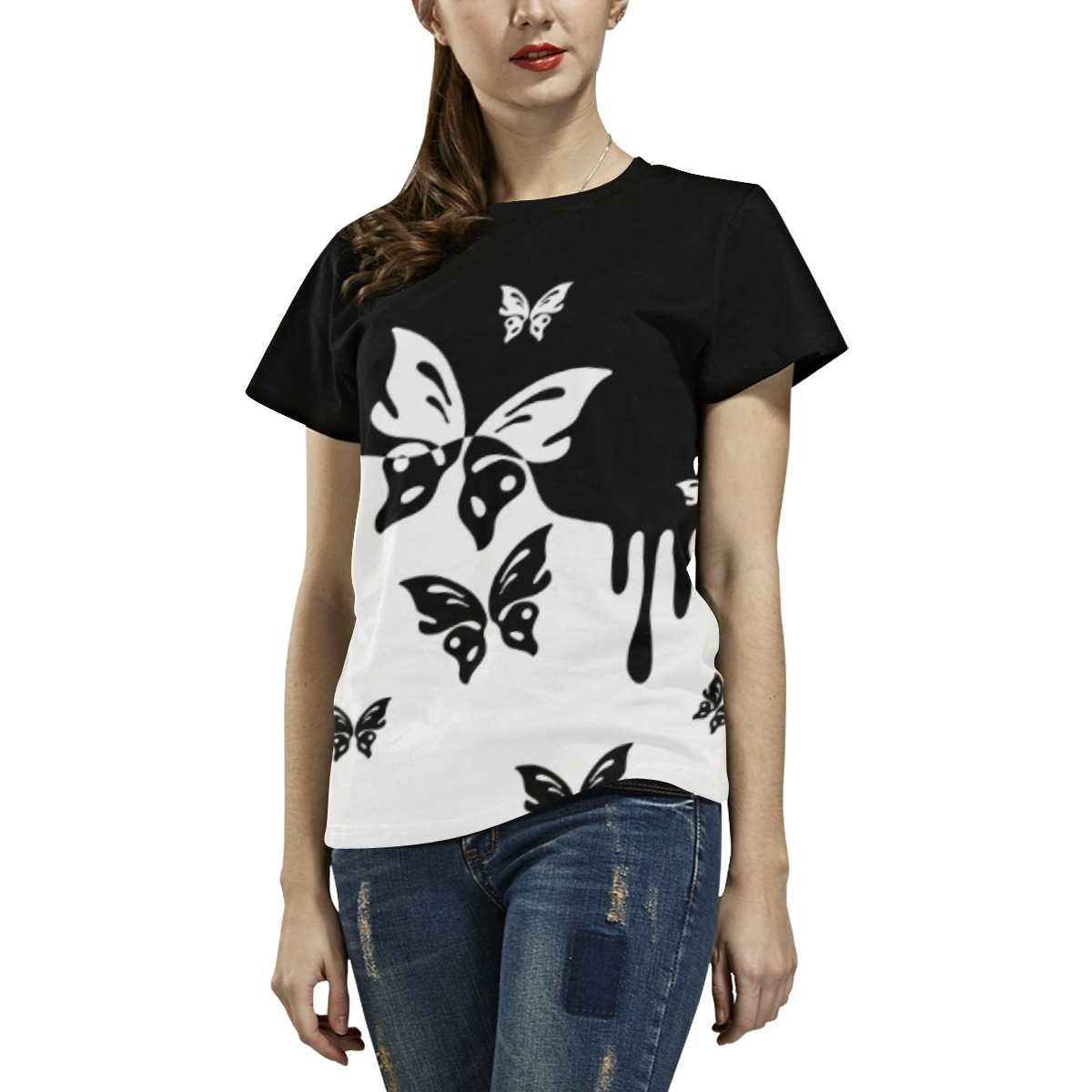 Animals Nature - Splashes Tattoos with Butterflies All Over Print T-shirt for Women/Large Size (USA Size) (Model T40)