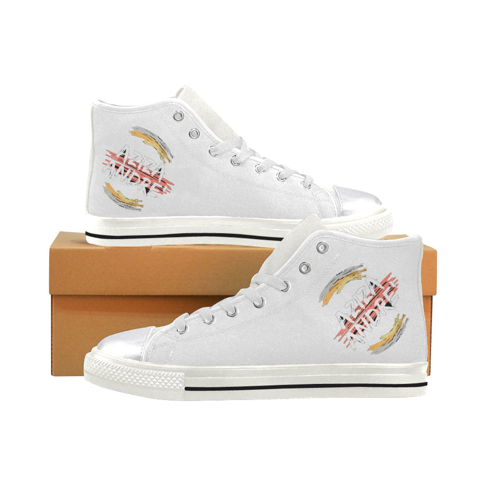 AZIZA ANDRE' ankle white logo Women's Classic High Top Canvas Shoes (Model 017)