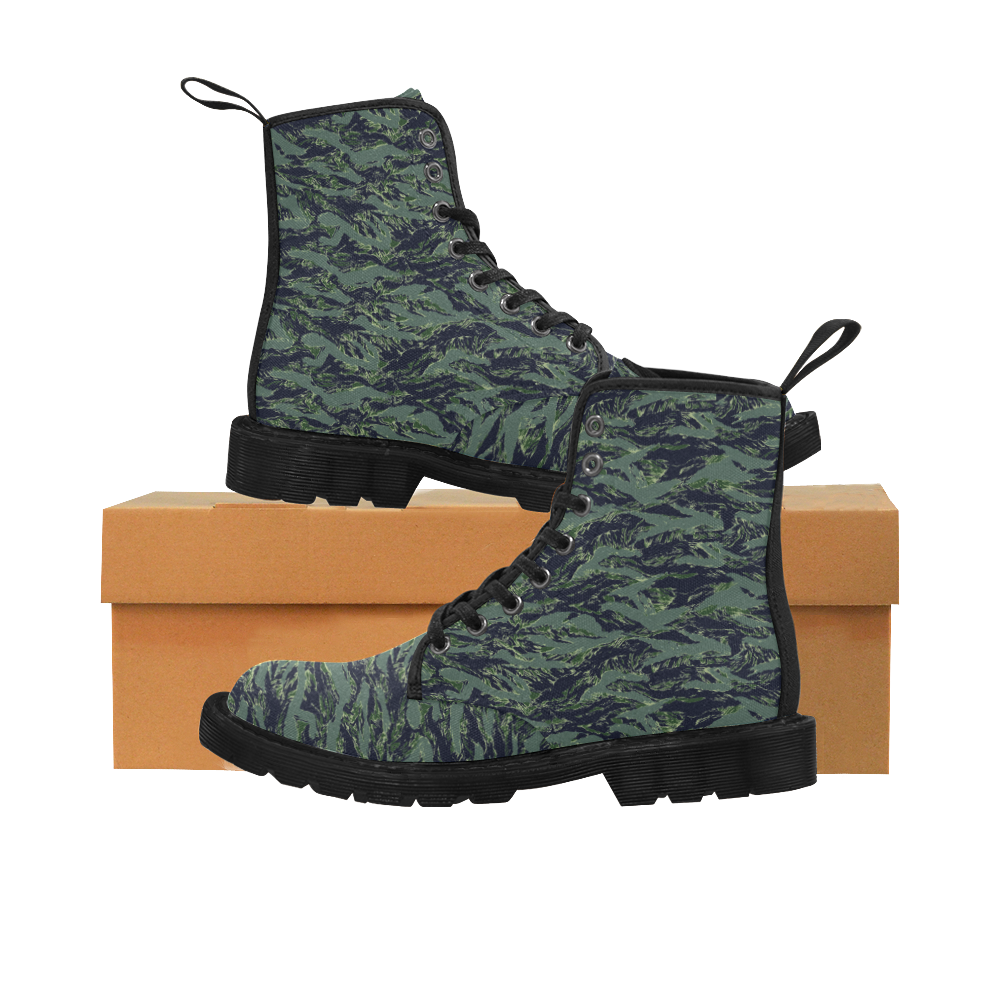 Jungle Tiger Stripe Green Camouflage Martin Boots for Men (Black) (Model 1203H)