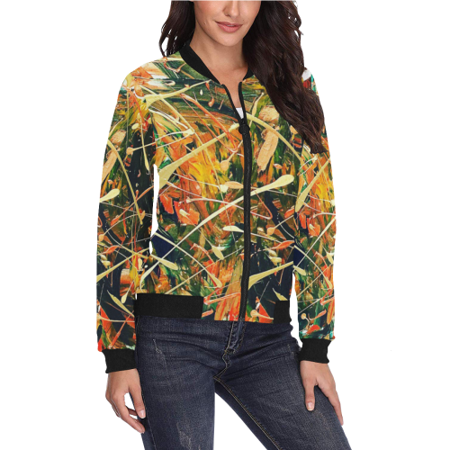 Gold All Over Print Bomber Jacket for Women (Model H36)