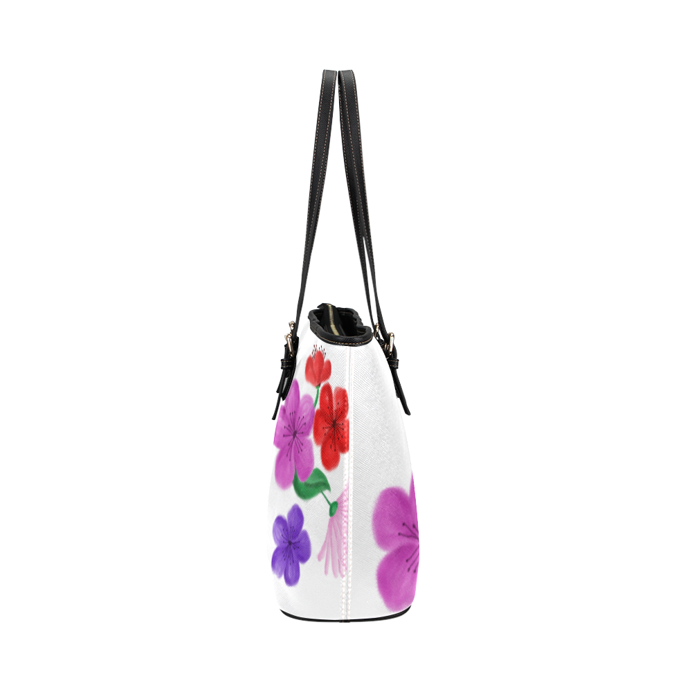 BUNCH OF FLOWERS Leather Tote Bag/Large (Model 1651)