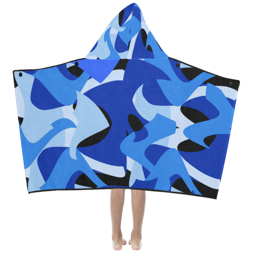 Camouflage Abstract Blue and Black Kids' Hooded Bath Towels