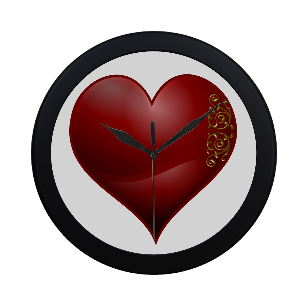 Heart  Las Vegas Symbol Playing Card Shape (Black Frame) Circular Plastic Wall clock