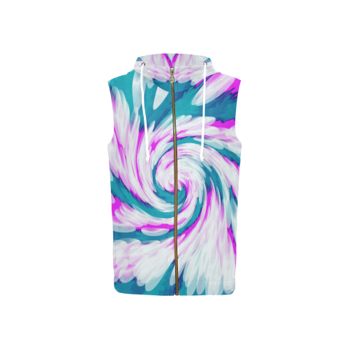 Turquoise Pink Tie Dye Swirl Abstract All Over Print Sleeveless Zip Up Hoodie for Women (Model H16)