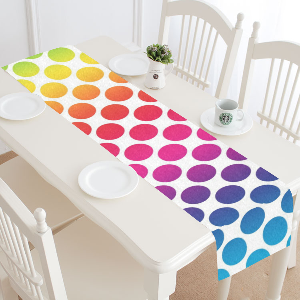 Rainbow Polka Dots Table Runner 14x72 inch