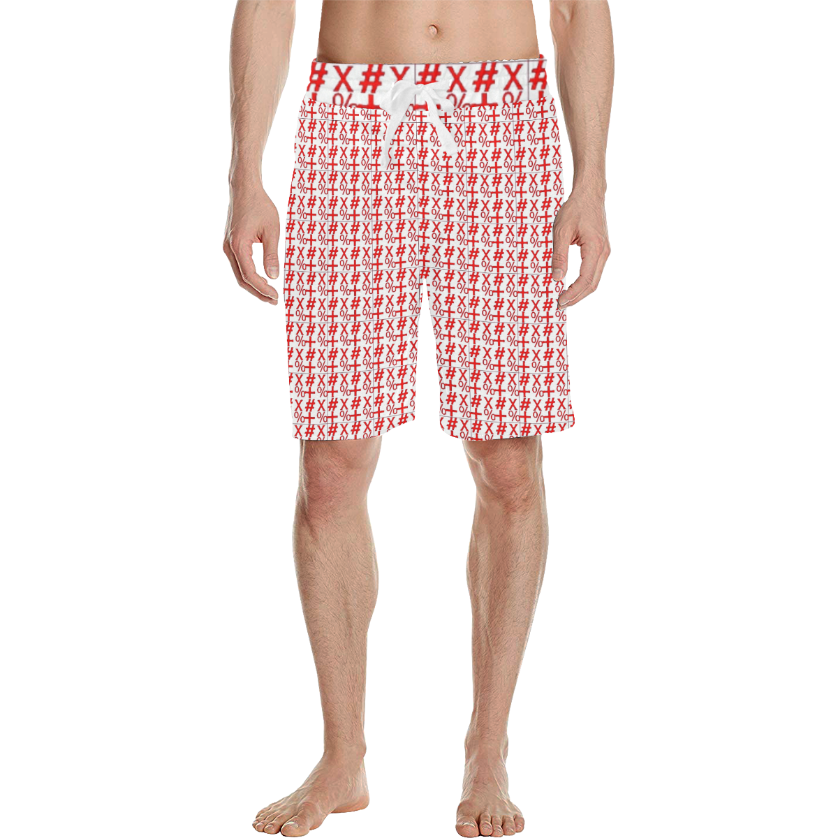 NUMBERS Collection Symbols Red/White Men's All Over Print Casual Shorts (Model L23)