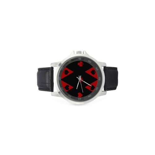 Las Vegas Black Red Play Card Shapes Unisex Stainless Steel Leather Strap Watch(Model 202)