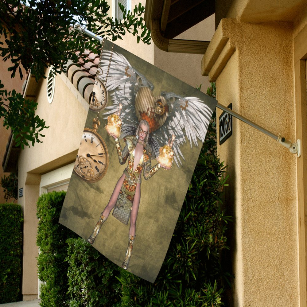 Steampunk lady with clocks and gears Garden Flag 28''x40'' （Without Flagpole）