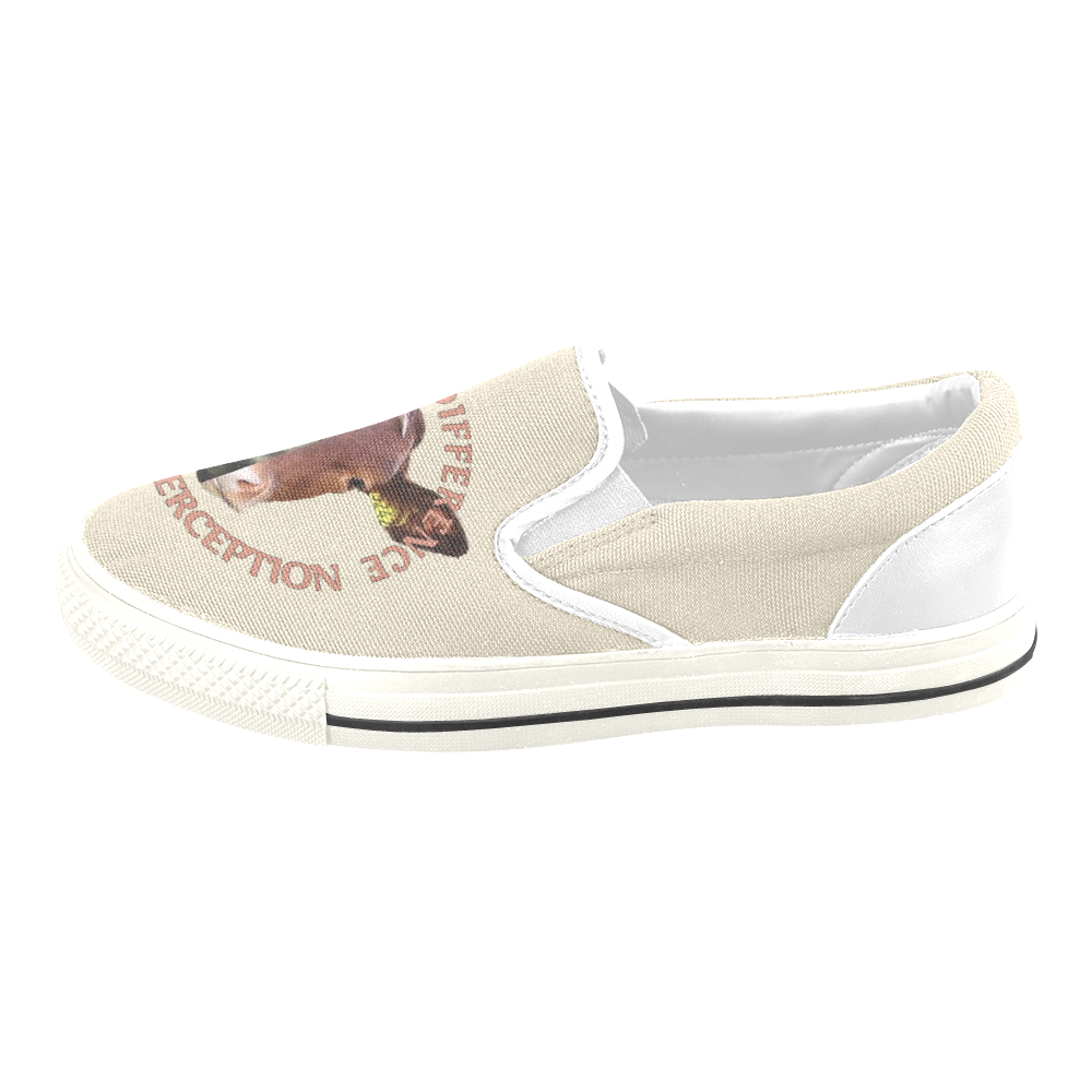 Vegan Cow and Dog Design with Slogan Women's Unusual Slip-on Canvas Shoes (Model 019)