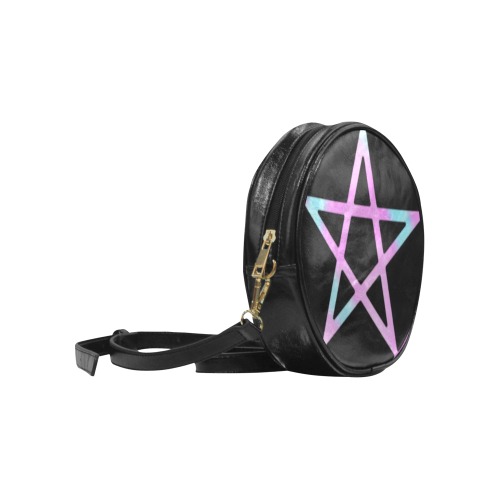 Witchy Witch Pentagram Gothic Leather Round Sling Bag (Model 1647)