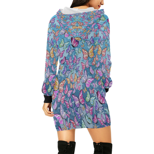 Colorful Butterfly Print Juleez All Over Print Hoodie Mini Dress (Model H27)