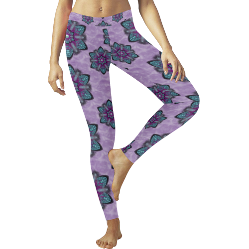 a gift with flowers stars and bubble wrap Women's Low Rise Leggings (Invisible Stitch) (Model L05)
