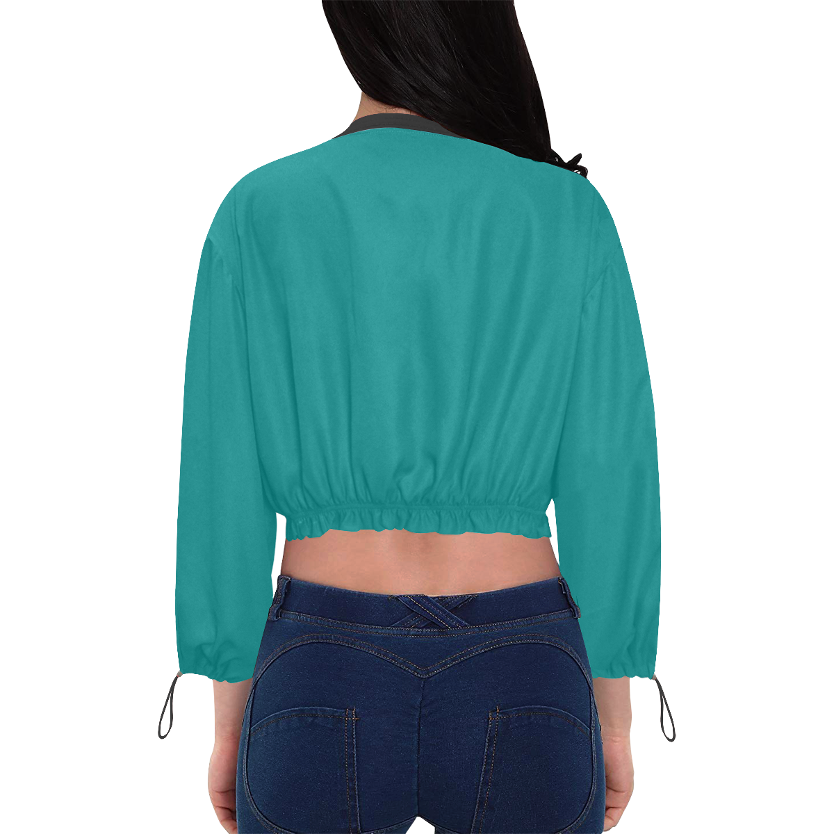 color teal Cropped Chiffon Jacket for Women (Model H30)