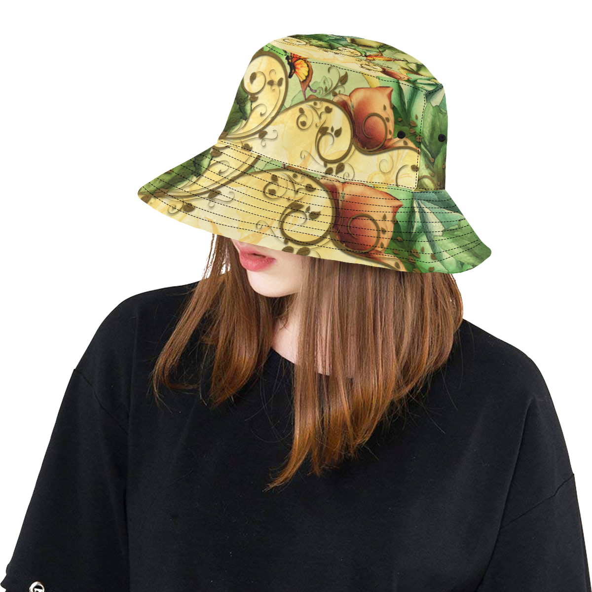 Colorful flowers with butterflies All Over Print Bucket Hat