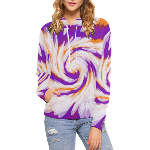 Purple Orange Tie Dye Swirl Abstract All Over Print Hoodie for Women (USA Size) (Model H13)
