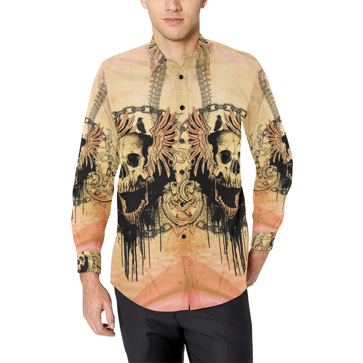 Amazing skull with wings Men's All Over Print Casual Dress Shirt (Model T61)