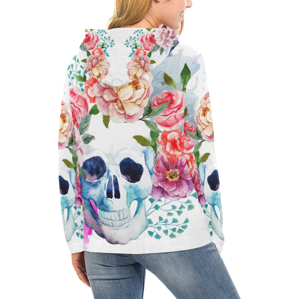 watercolor flower skull All Over Print Hoodie for Women (USA Size) (Model H13)
