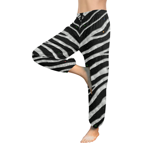 Ripped SpaceTime Stripes - White Women's All Over Print Harem Pants (Model L18)