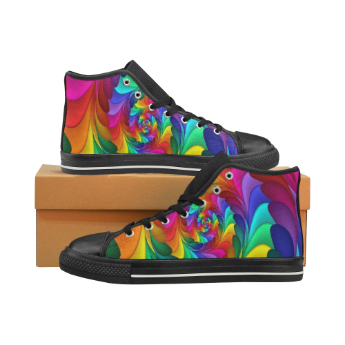 RAINBOW CANDY SWIRL High Top Canvas Shoes for Kid (Model 017)