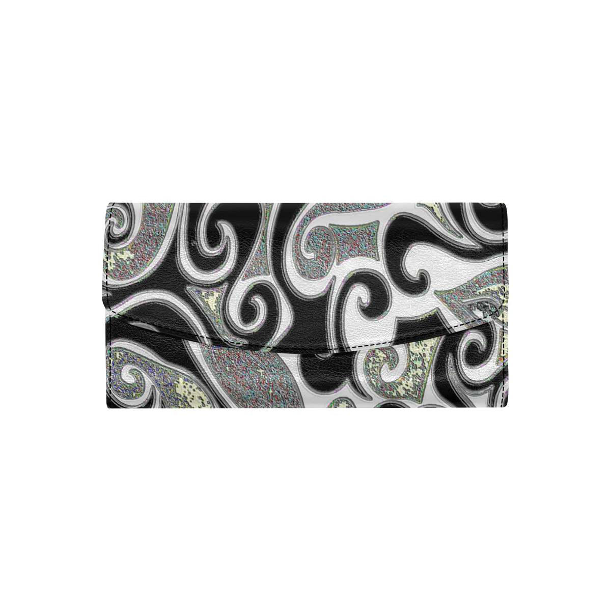 retro swirl doodle in black and white Women's Flap Wallet (Model 1707)