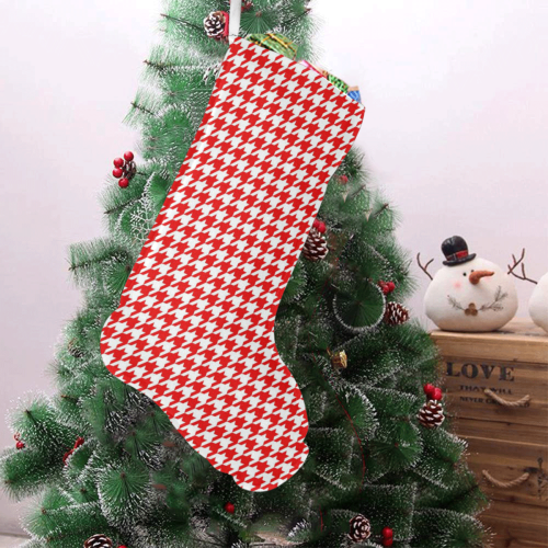 Friendly Houndstooth Pattern,red by FeelGood Christmas Stocking (Without Folded Top)